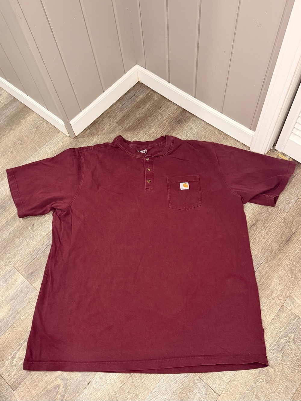 Carhartt Men's Maroon Short-Sleeve Henley Pocket Tee